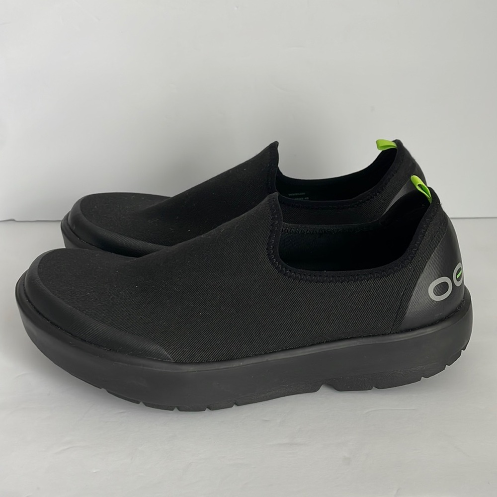 OOFOS Black Slip-On Sneakers with Green Accents